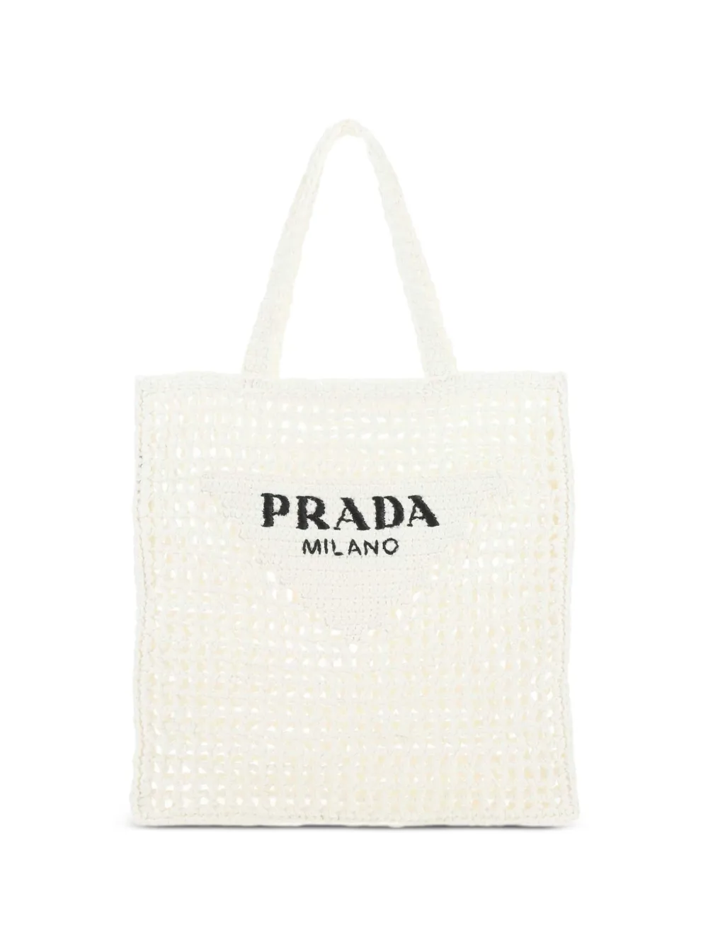 Prada logo-embroidered raffia tote bag - White