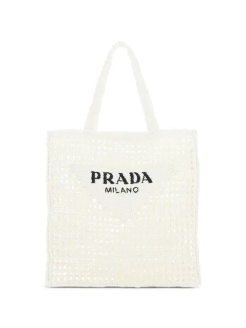 Prada сумка-тоут из рафии с вышитым логотипом