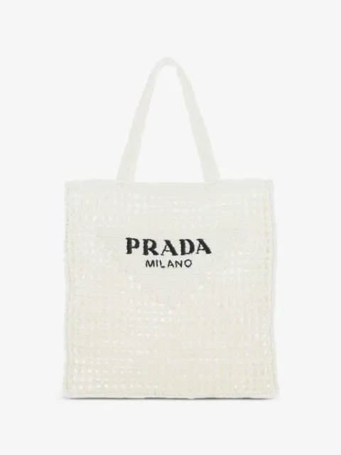 Prada сумка-тоут из рафии с вышитым логотипом