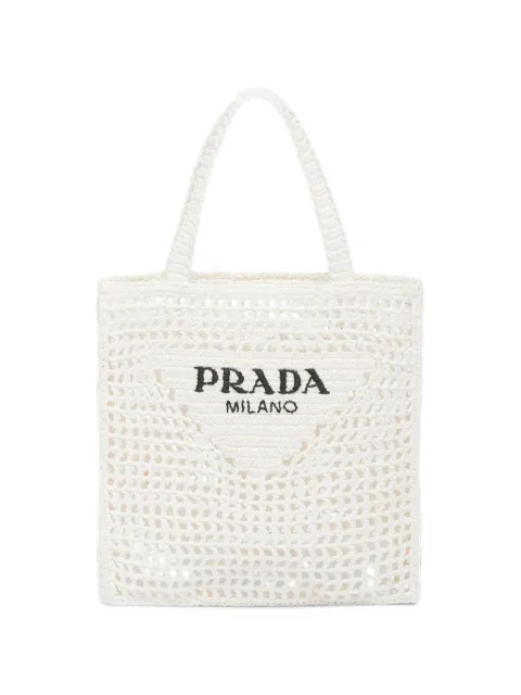 Prada logo-embroidered raffia tote bag
