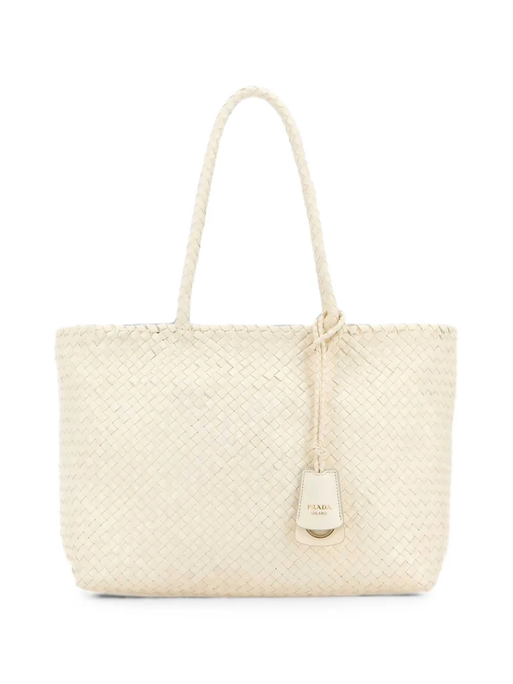 Prada large woven leather shoulder bag - Bianco