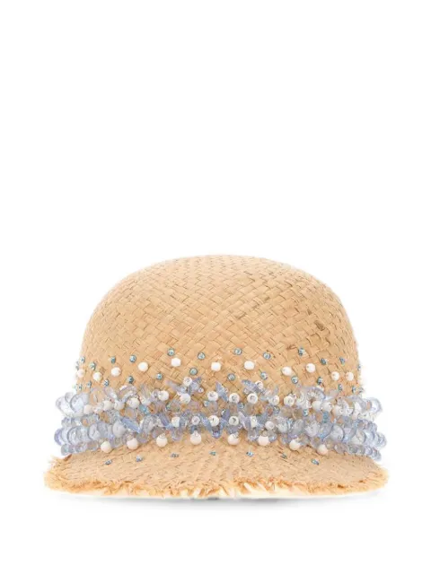 Prada bead-embellished raffia baseball cap