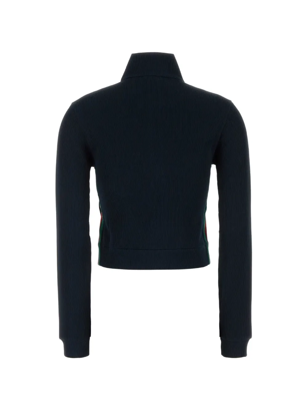 Gucci Geribbelde katoenen jersey sweater met rits en Web Blauw