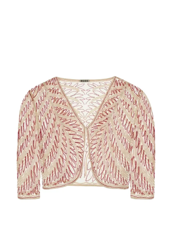 Bode Rita Embellished Mesh Cardigan in Neutrals