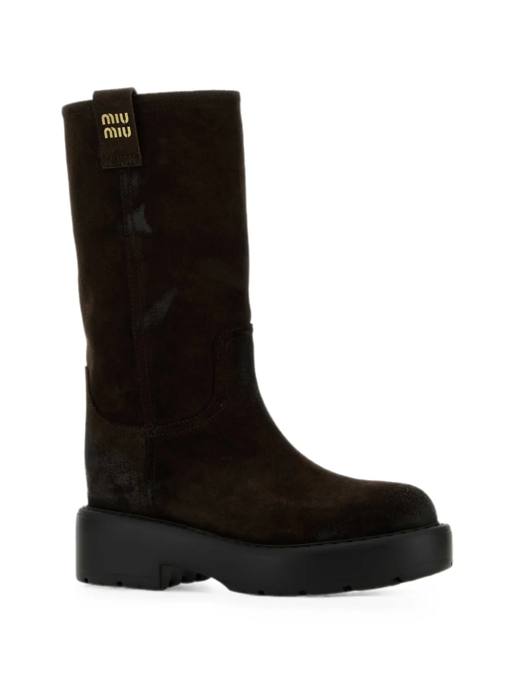 Miu logo-plaque suede boots Bruin