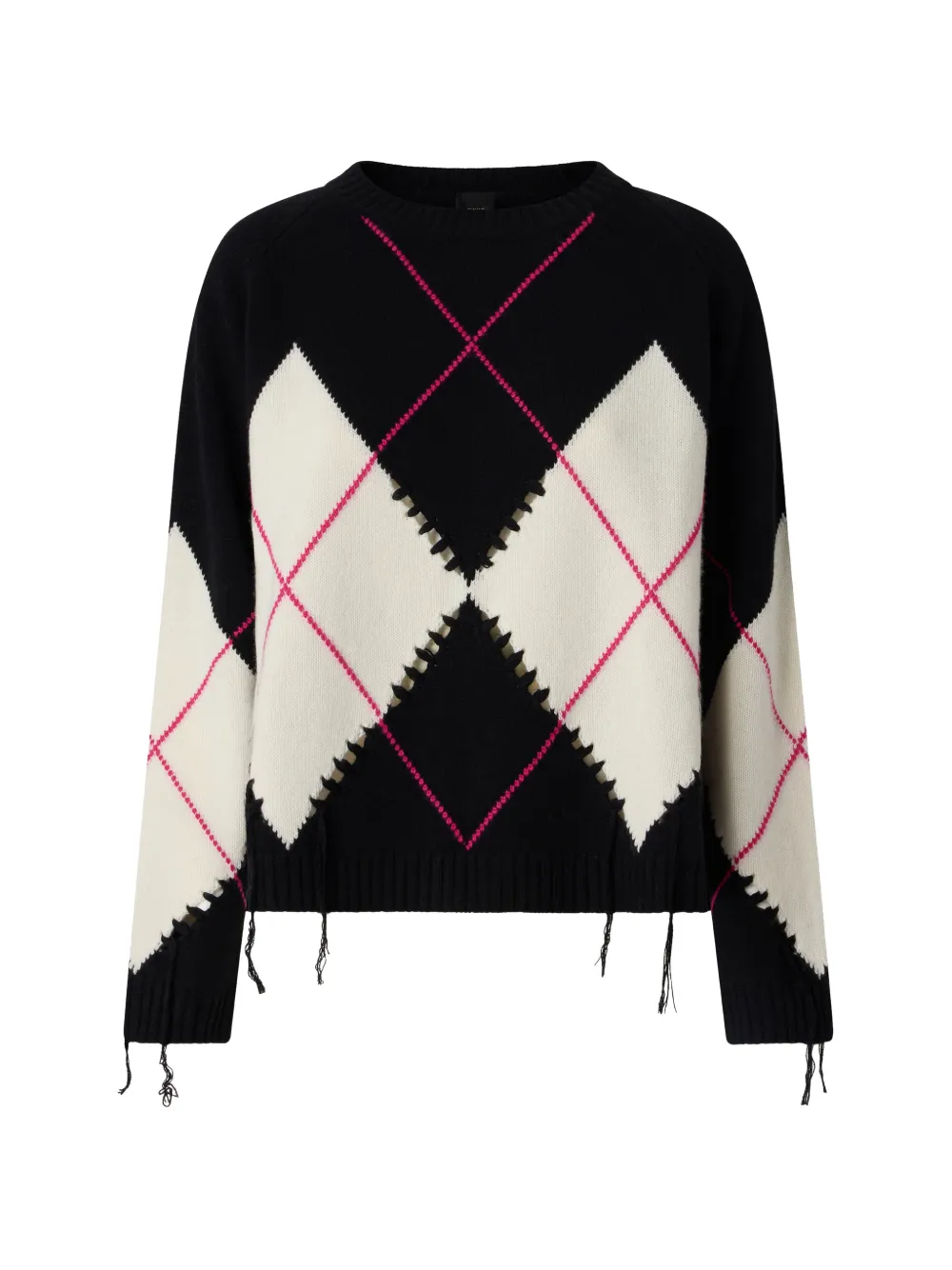 PINKO Berna argyle-intarsia distressed sweater - Nero