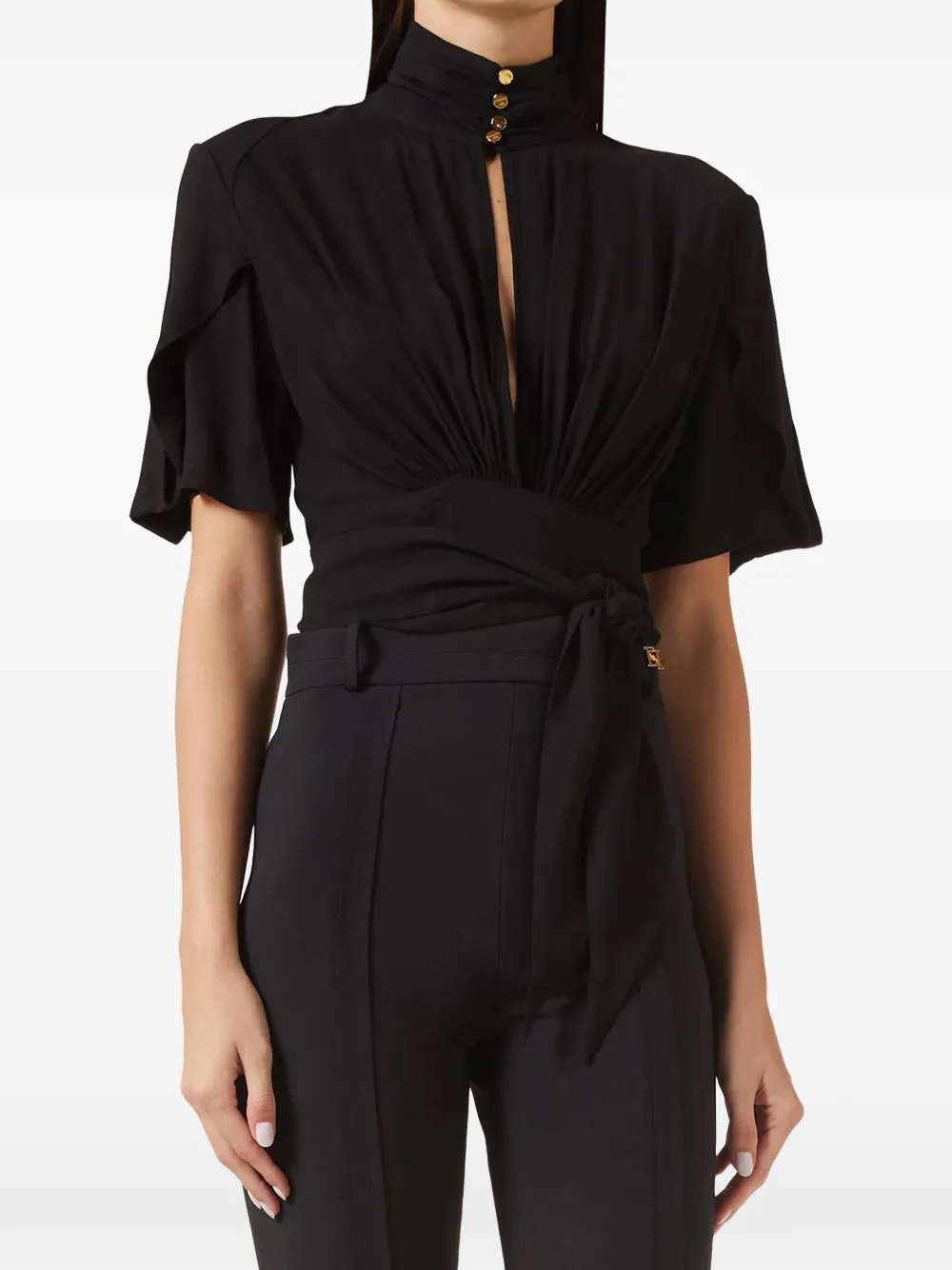Elisabetta Franchi Tie-waist Cut-out Blouse In Black