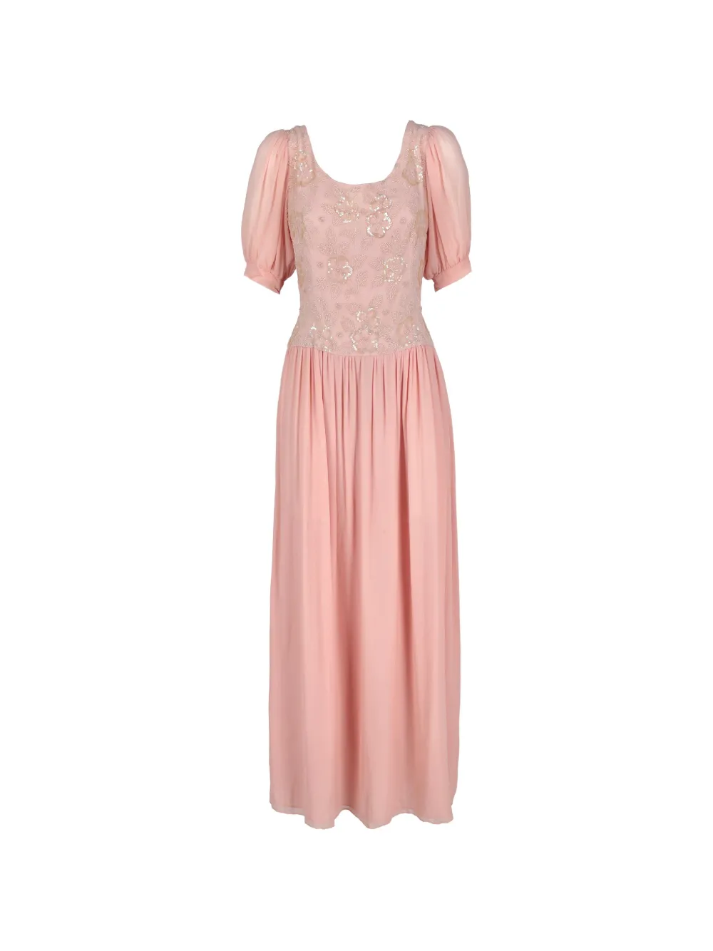 Pre-owned Vintage Sequin-embellished Puff-sleeve Dress In Pink