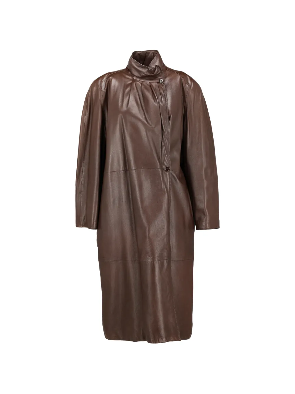 Pre-owned Vintage High-neck Leather Coat In Brown