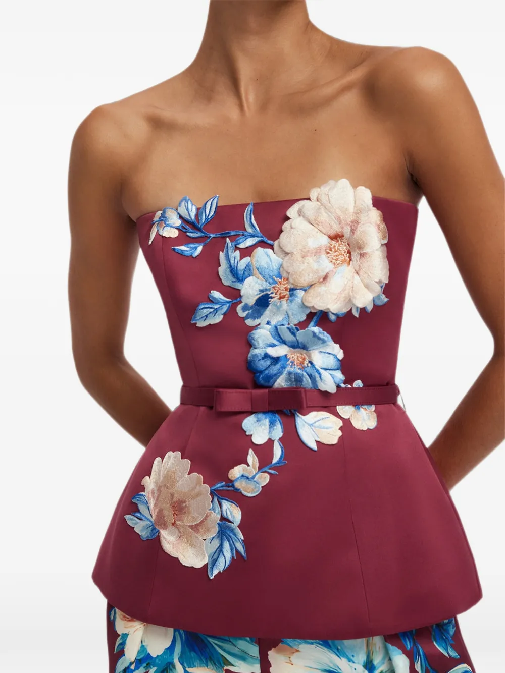 Leo Lin Nadia Floral-appliqué Bustier Top in Red, view 5