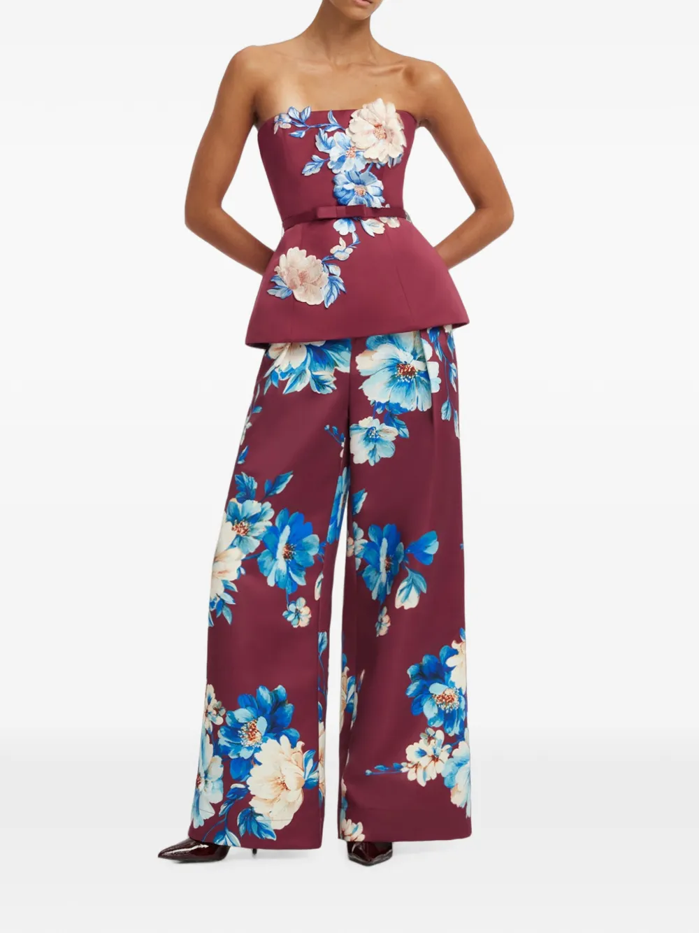 Leo Lin Nadia Floral-appliqué Bustier Top in Red, view 3