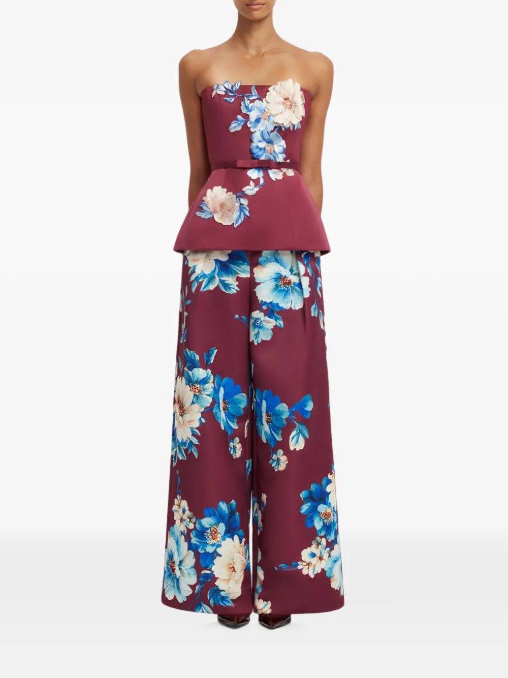 Leo Lin Nadia Floral-appliqué Bustier Top in Red, view 2