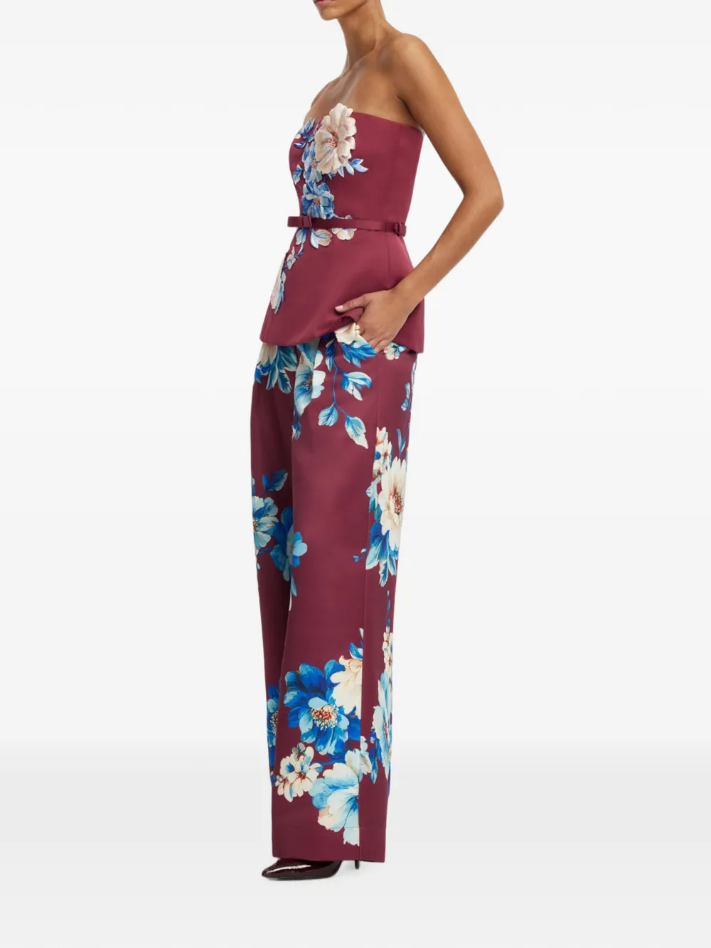 Leo Lin Nadia Floral-appliqué Bustier Top in Red, view 4