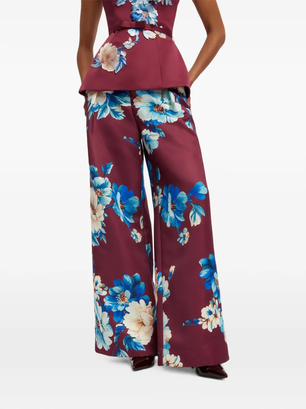 Leo Lin Elisha Floral-print Trousers in Red, view 3