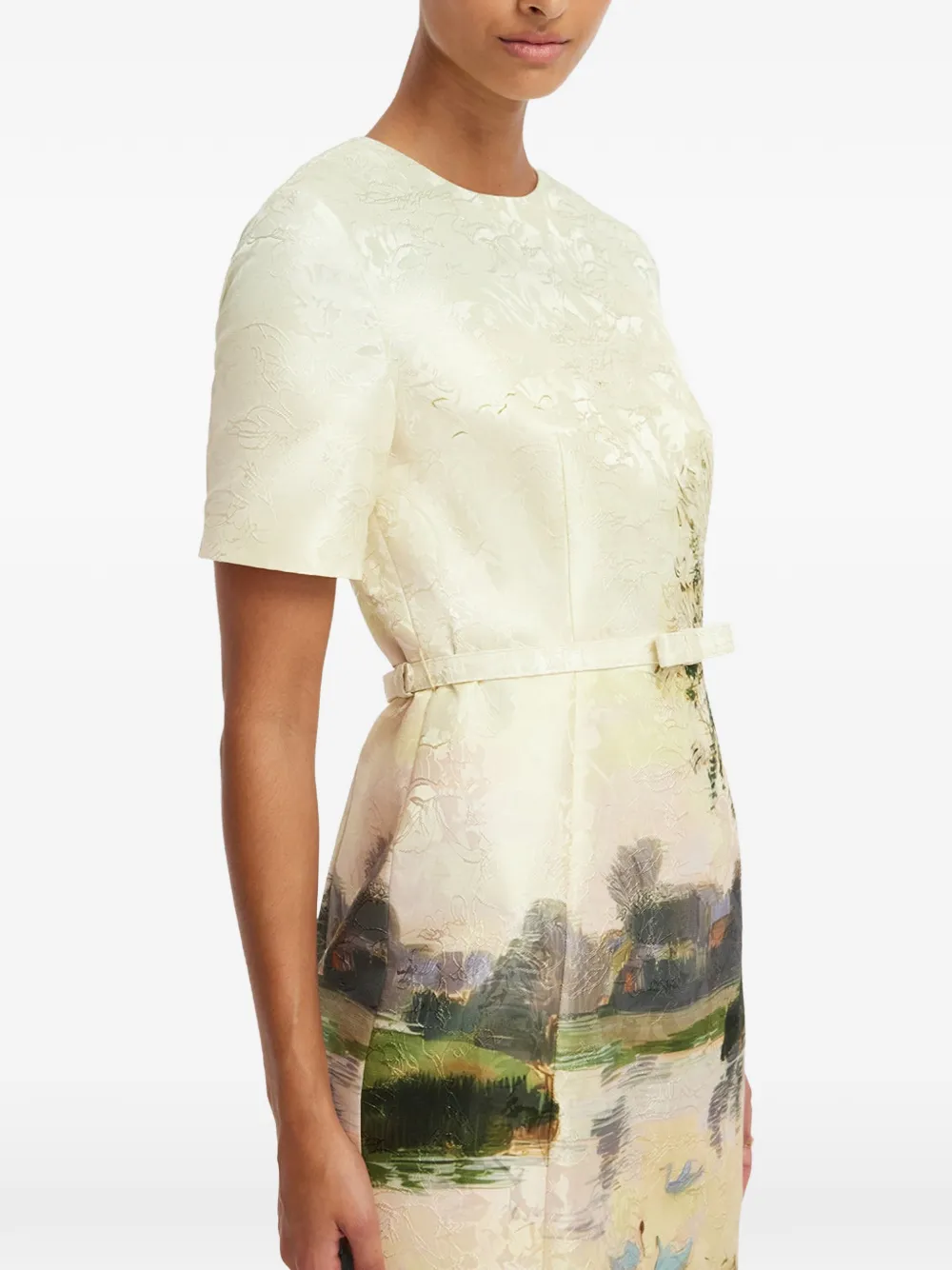 Leo Lin Elizabeth midi-jurk met jacquard-patroon Beige
