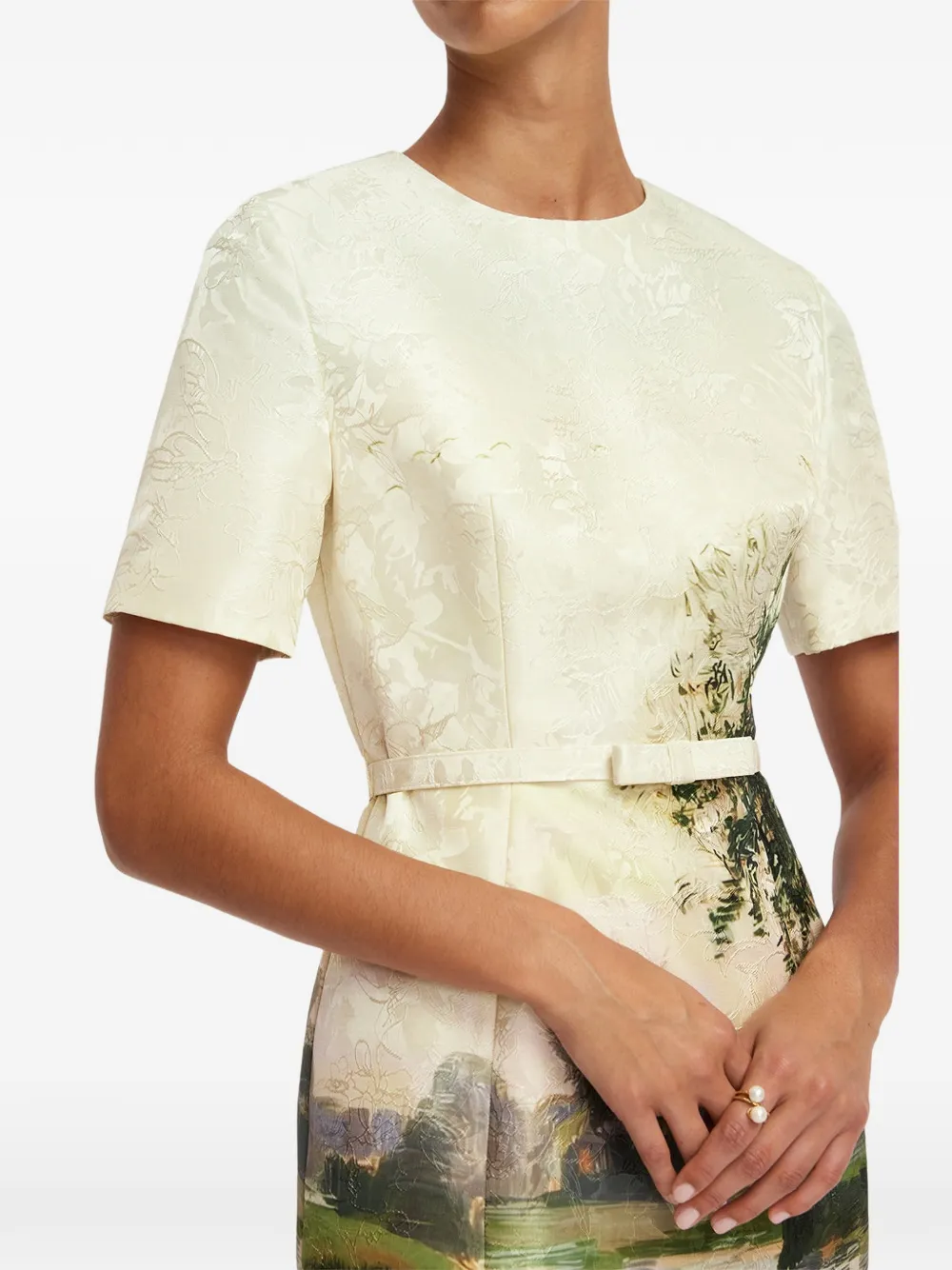 Leo Lin Elizabeth midi-jurk met jacquard-patroon Beige
