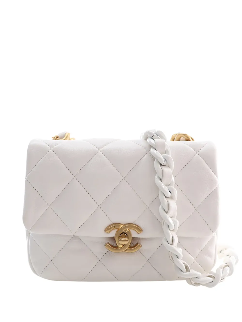 CHANEL Pre-Owned 2021-2026 Mini Quilted Lambskin Candy Chain Flap crossbody bag - Bianco