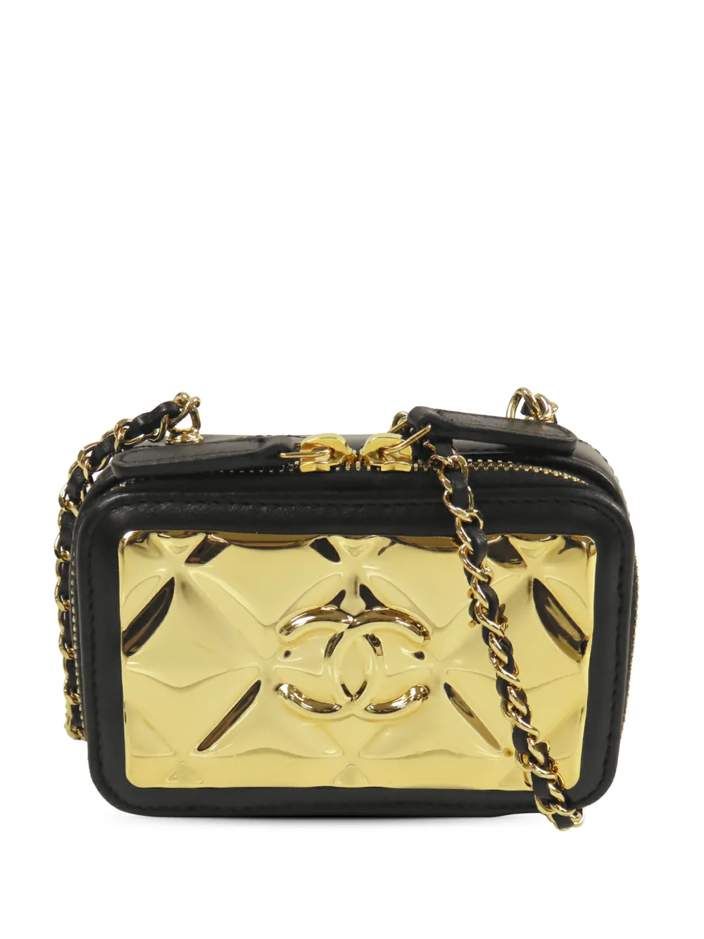 CHANEL Pre-Owned 2021 Extra Mini CC Quilted Golden Plate Vanity crossbody bag - Nero