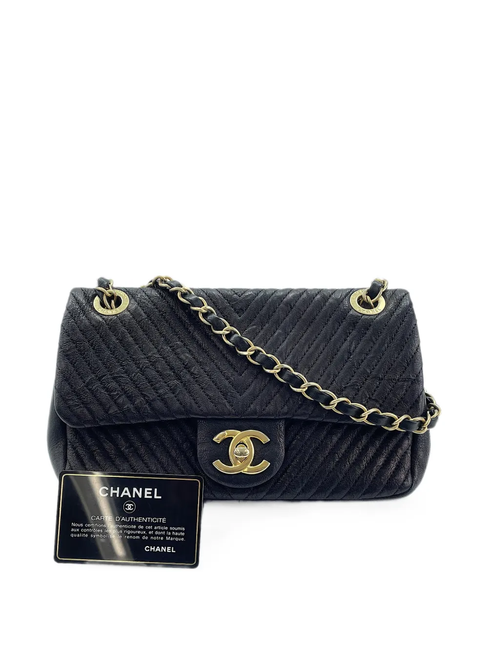 CHANEL Pre-Owned Chevron CC turn-lock shoulder bag - Nero