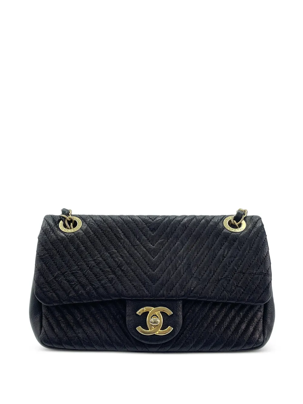 CHANEL Pre-Owned Chevron CC turn-lock shoulder bag - Black