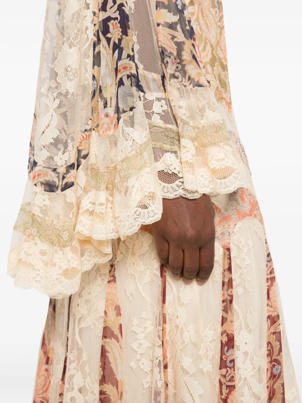 ZIMMERMANN Valiant maxi-jurk met bloemen-print en kanten afwerking Beige