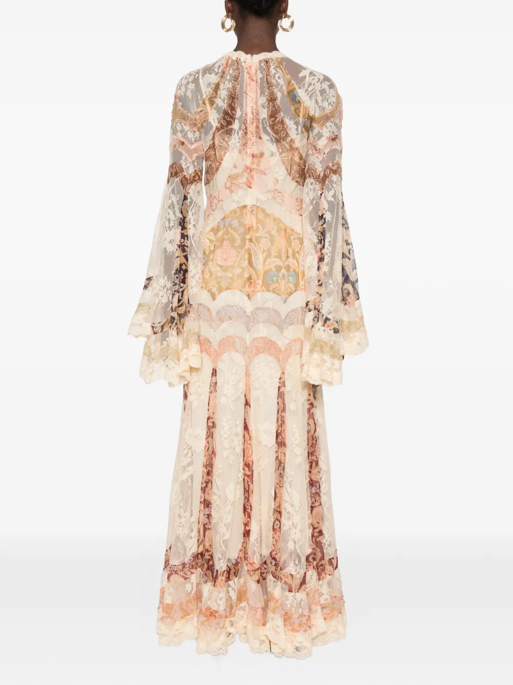ZIMMERMANN Valiant maxi-jurk met bloemen-print en kanten afwerking Beige