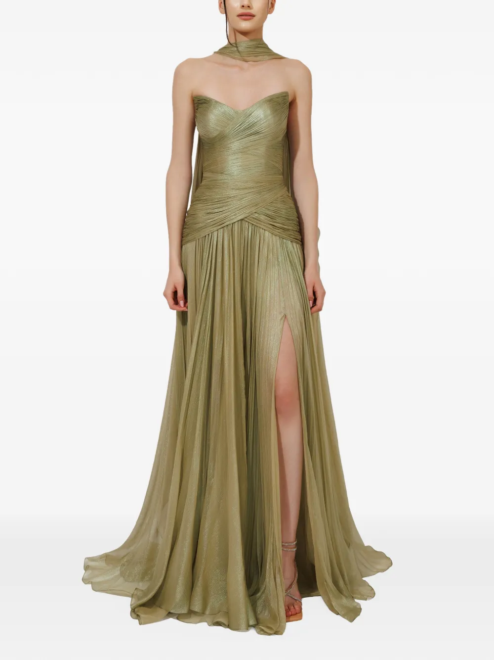 Iris Serban Erica strapless maxi dress Groen