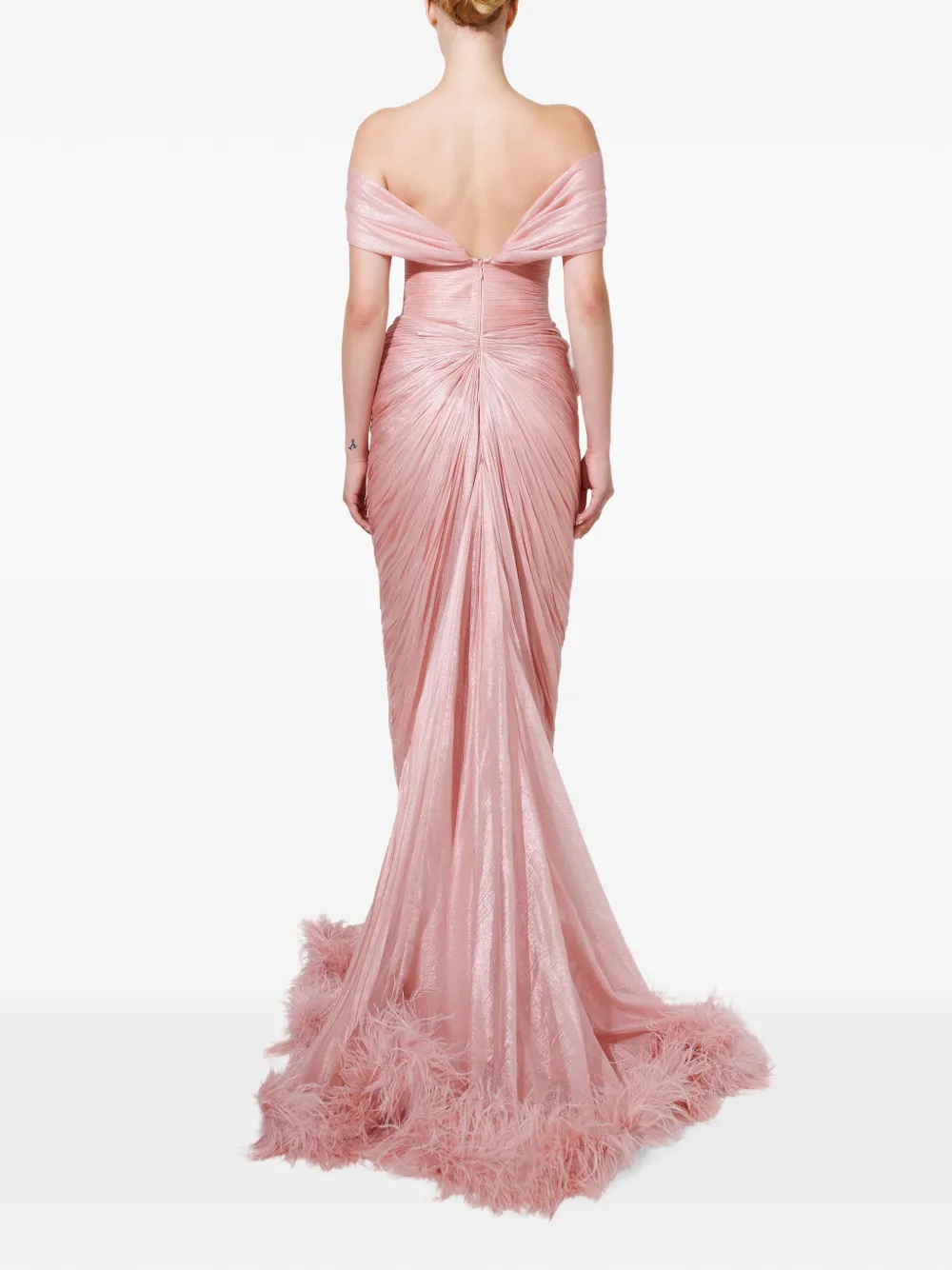 Iris Serban Viola feather-trim maxi dress Roze