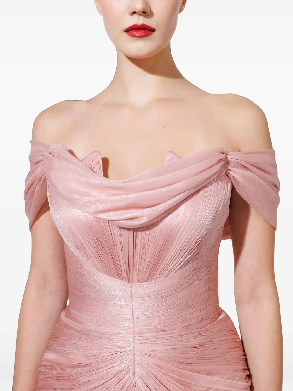 Iris Serban Viola feather-trim maxi dress Roze
