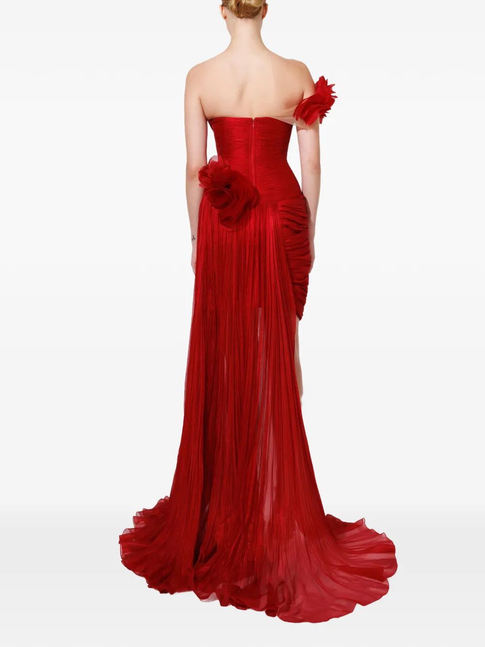 Iris Serban Shanya floral-embellished asymmetric dress Rood