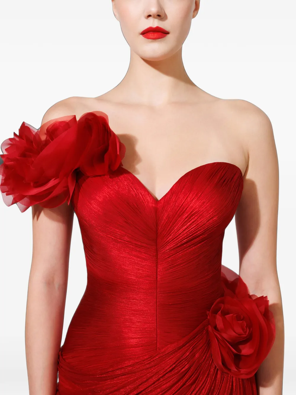 Iris Serban Shanya floral-embellished asymmetric dress Rood