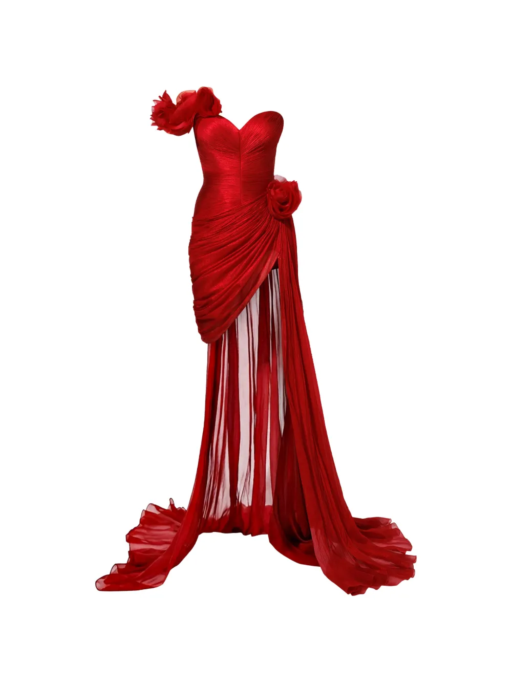Iris Serban Shanya floral-embellished asymmetric dress Rood