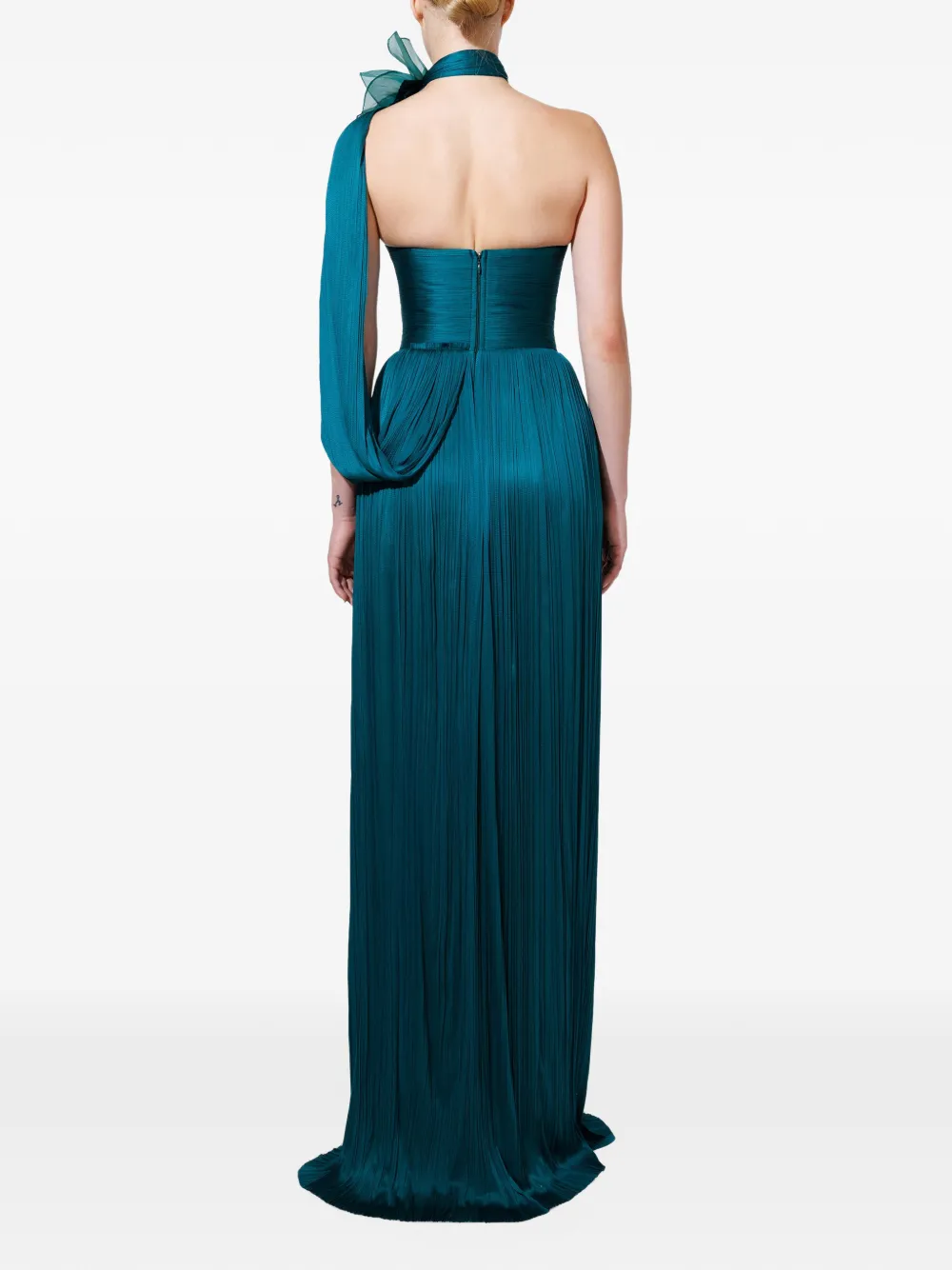 Iris Serban Forest floral-embellished plissé maxi dress Groen