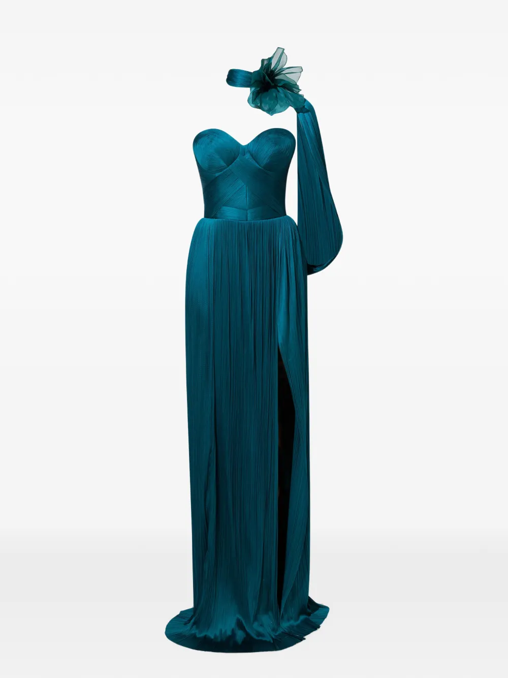 Iris Serban Forest floral-embellished plissé maxi dress Groen