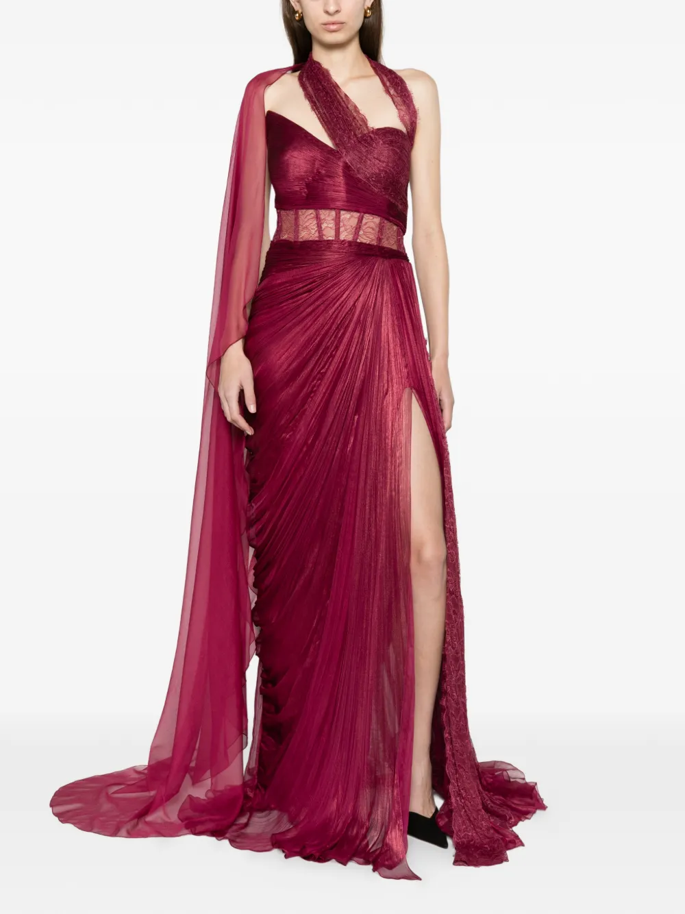 Iris Serban Yolanda burgandy panel gown Rood