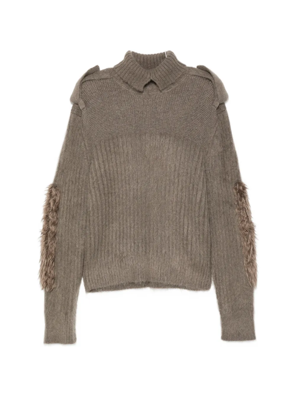 Burberry epaulette-detail faux-fur trim sweater - Nude
