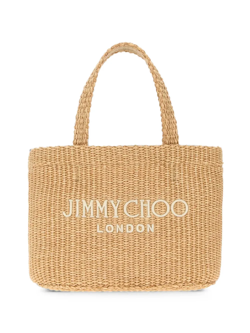 Jimmy Choo mini logo-embroidered raffia tote bag - Toni neutri