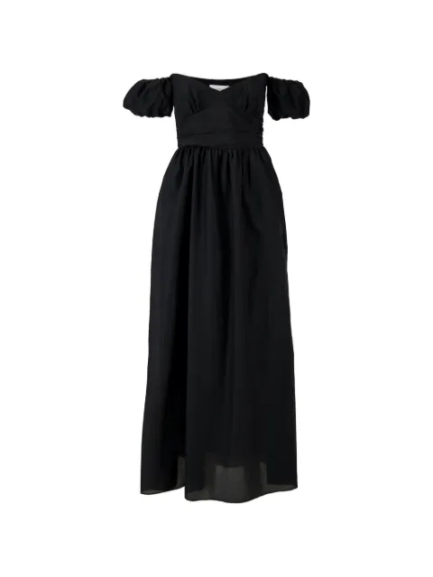 Matteau vestido midi fruncido con hombros descubiertos
