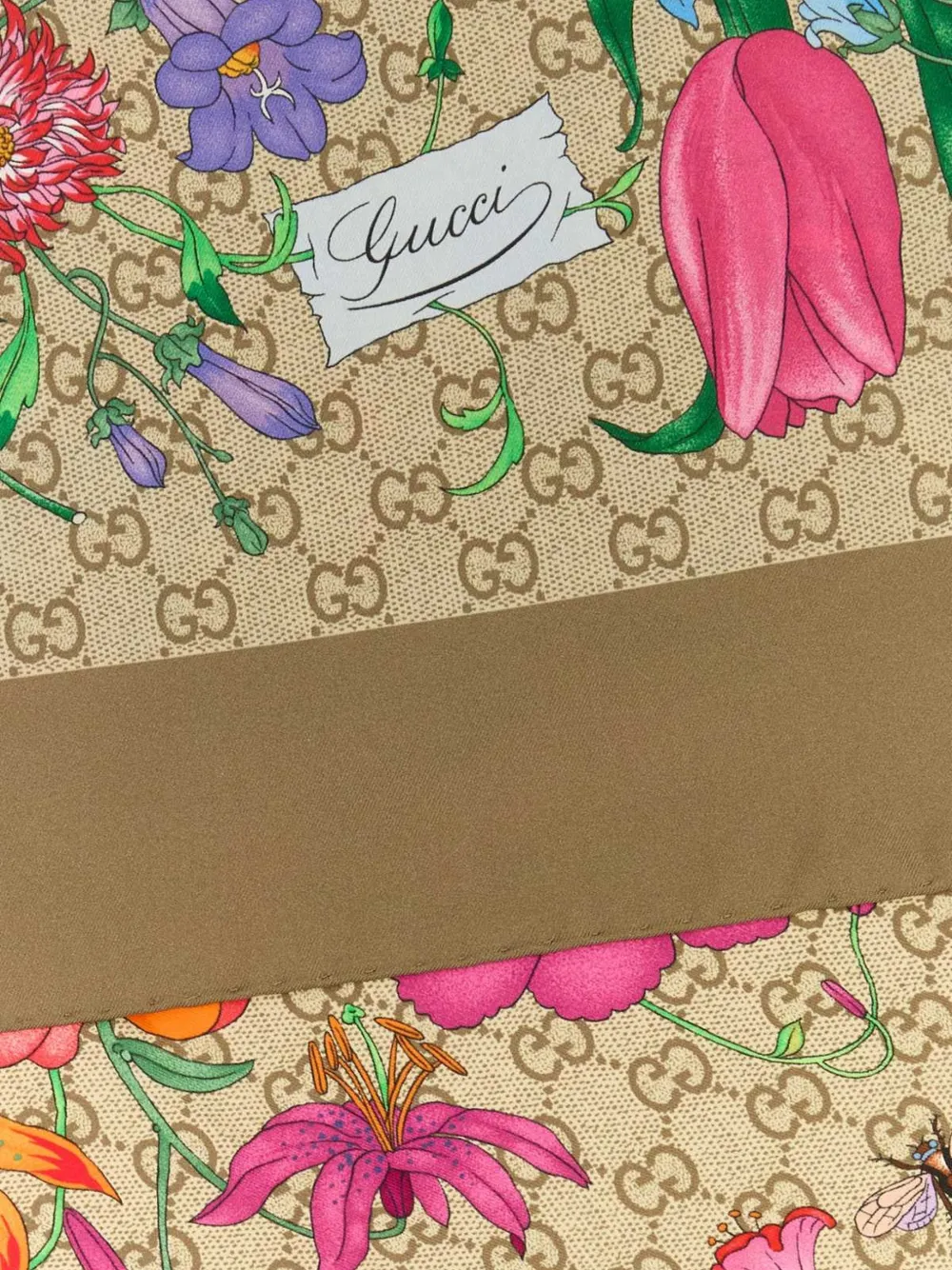 Gucci Zijden twill sjaal met GG-print Beige