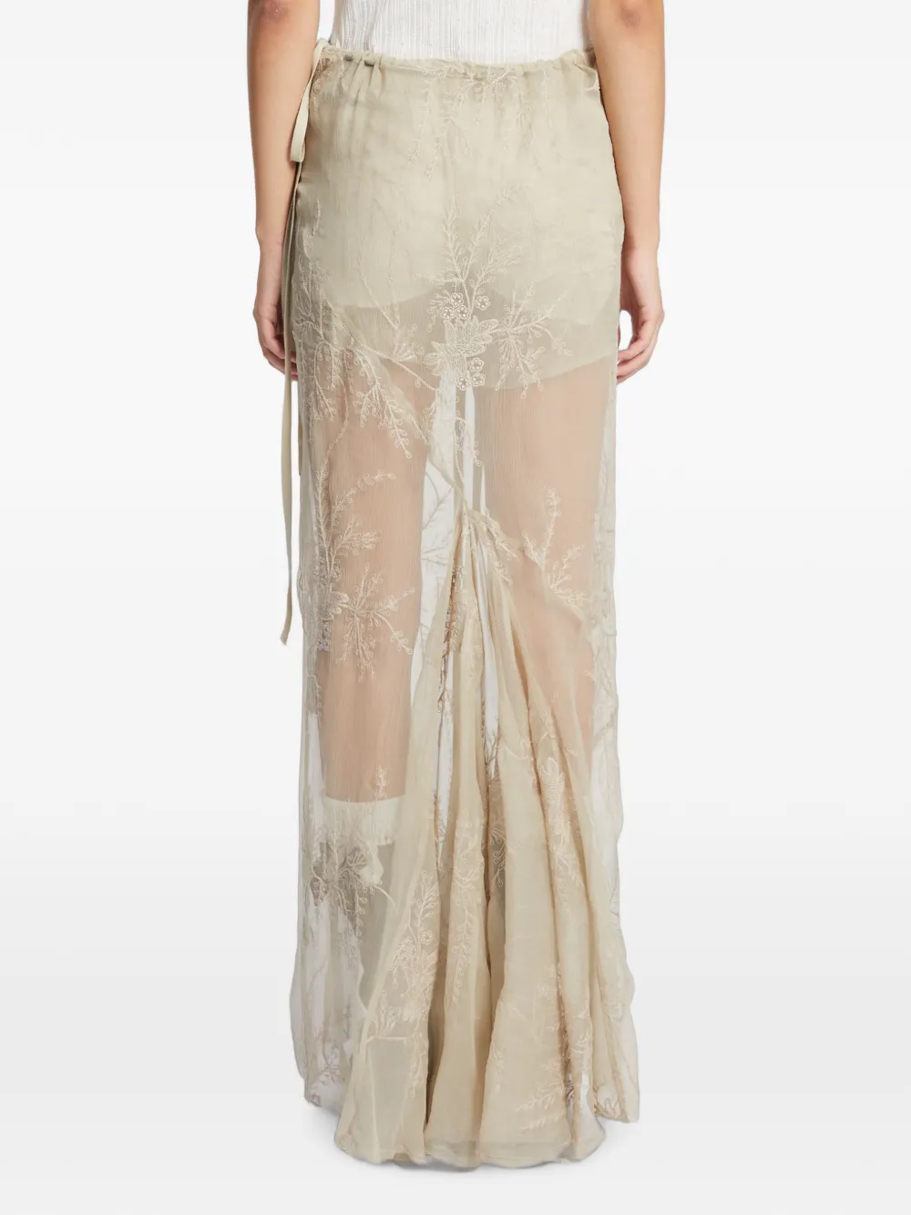 Ann Demeulemeester Zijden-voile maxi-rok met borduurwerk Beige