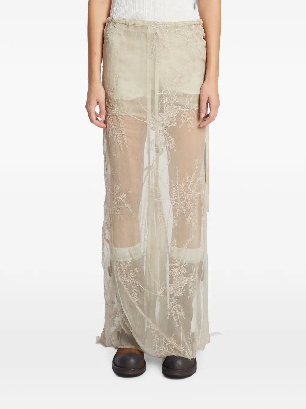 Ann Demeulemeester embroidered silk-voile maxi skirt - Toni neutri