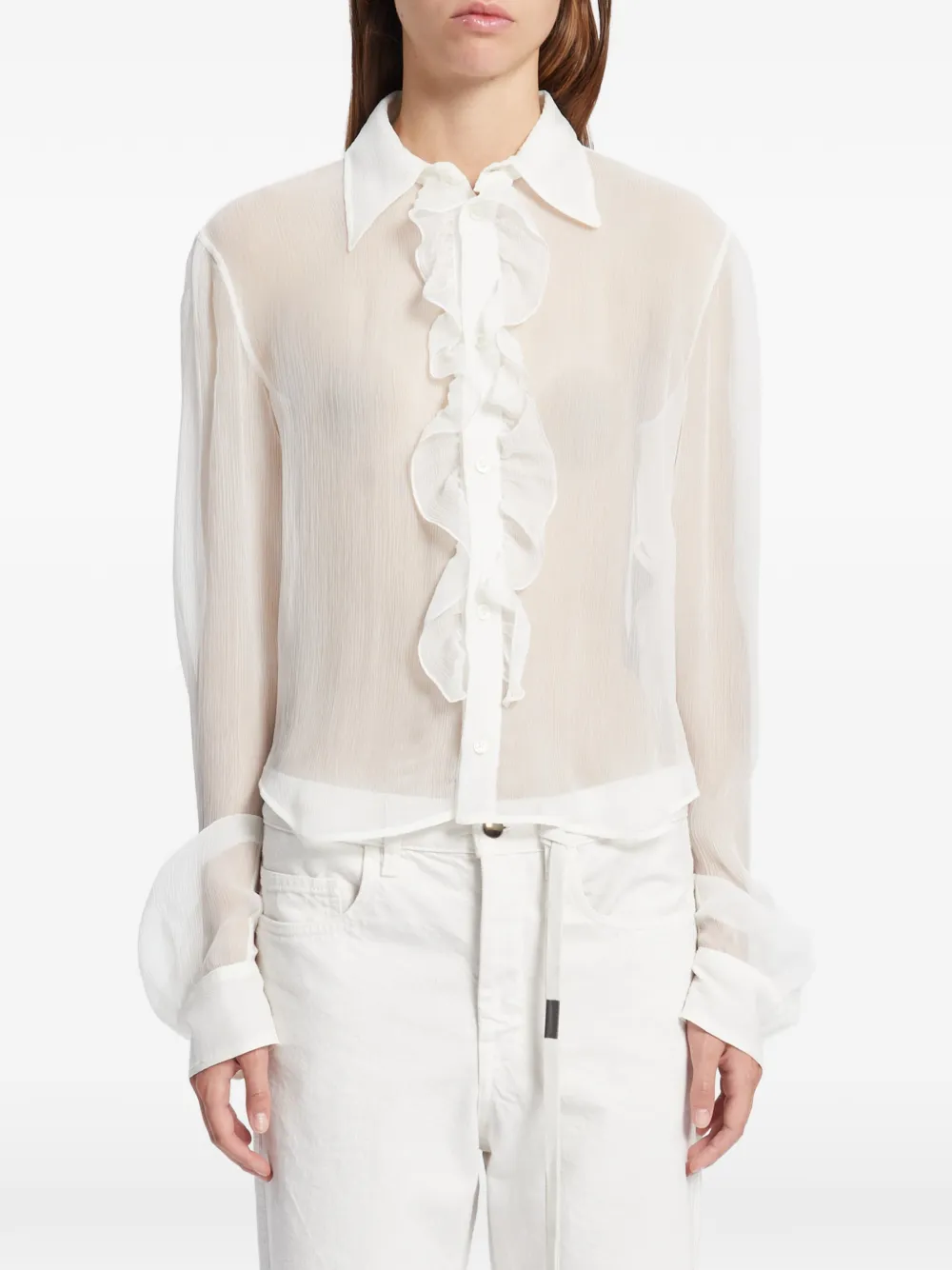 Ann Demeulemeester Erma Ruffled Silk-voile Blouse In White