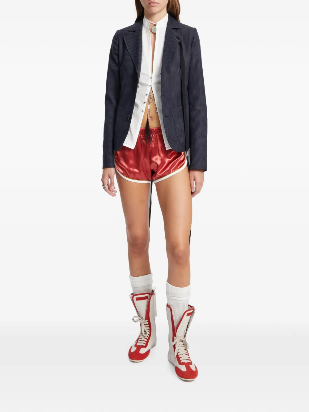 Ann Demeulemeester Pinstripe Cotton Jacket in Blue, view 2