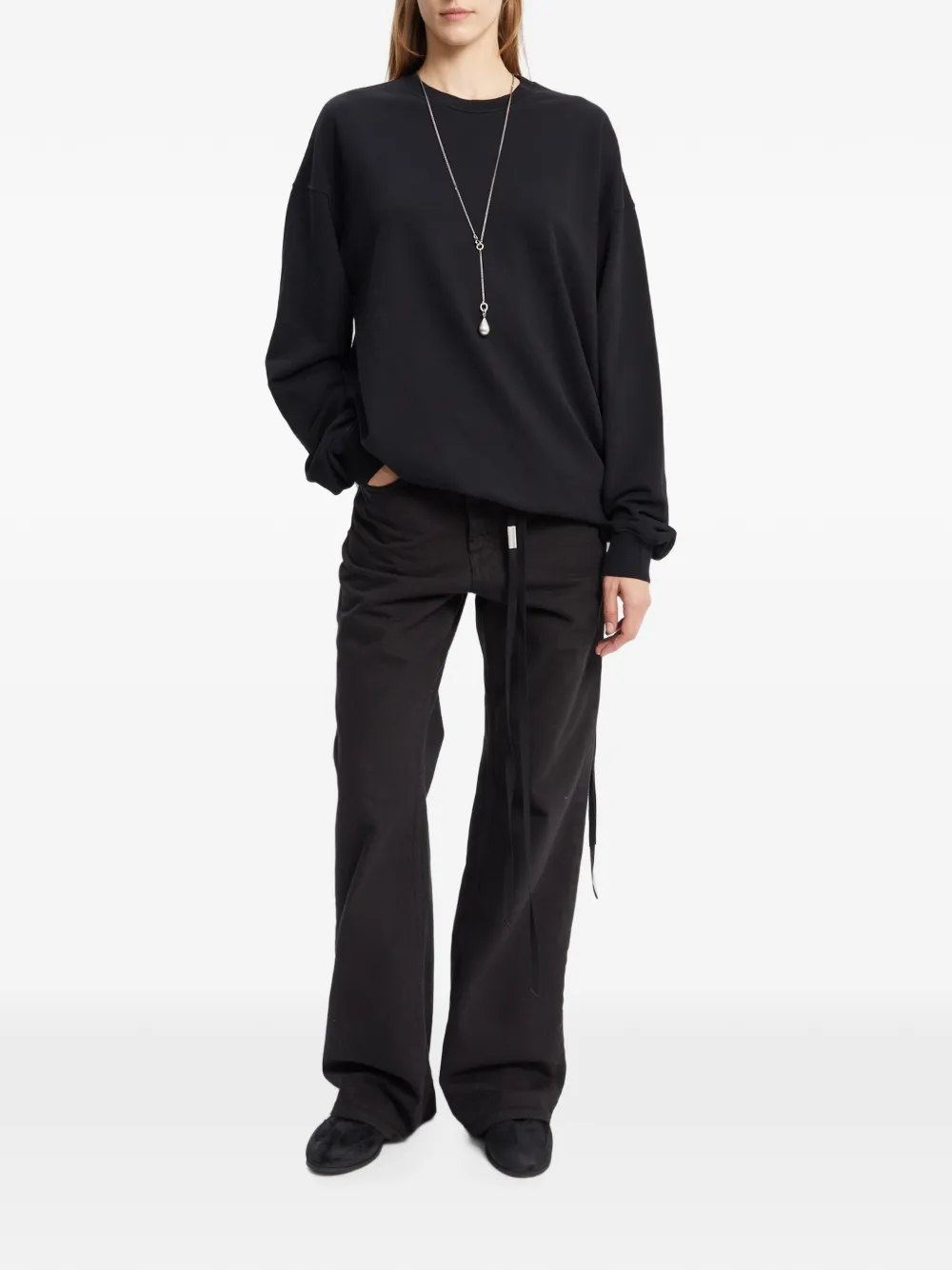 Ann Demeulemeester Geborstelde sweater met tekst Zwart