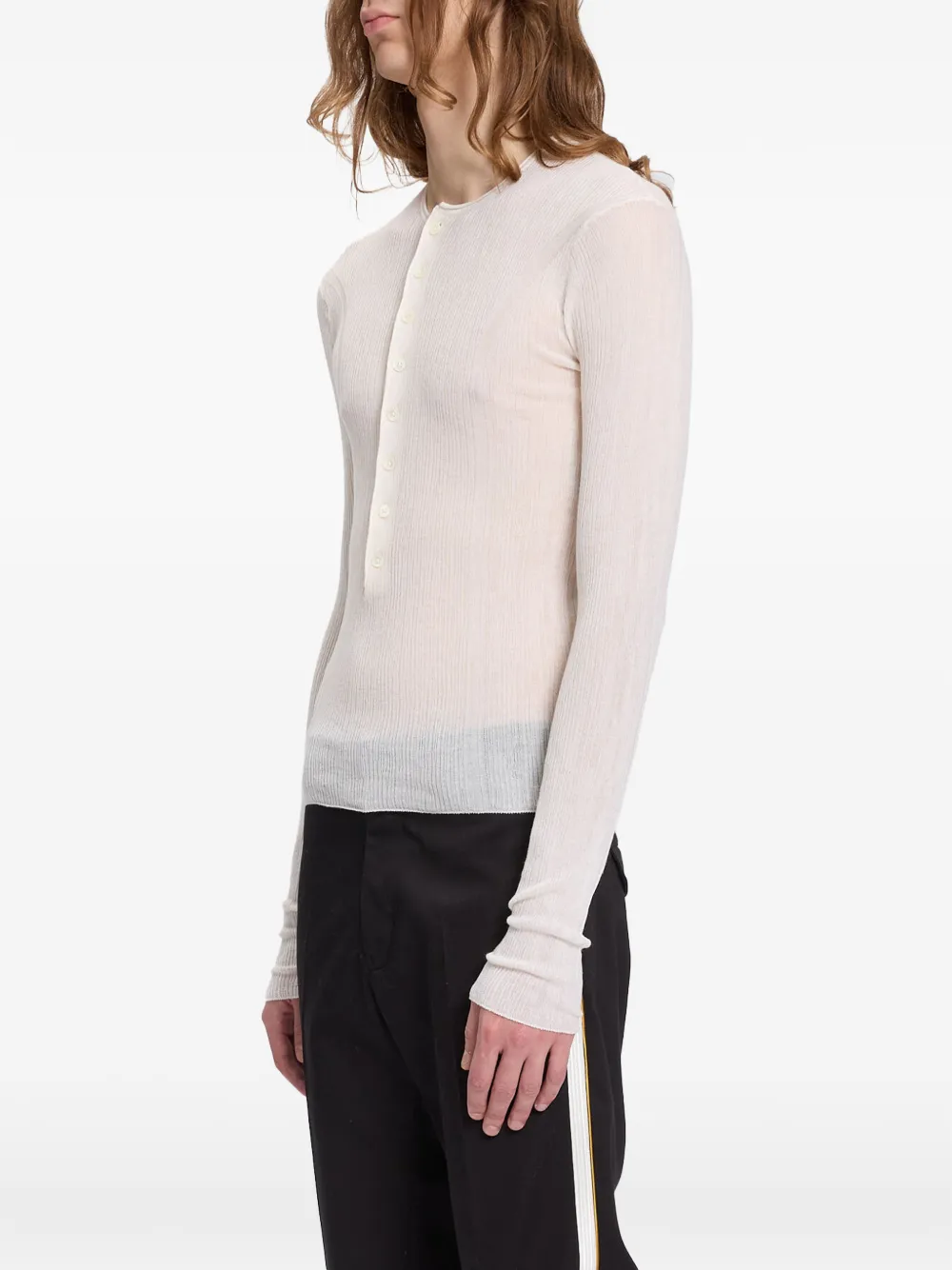 Ann Demeulemeester Bori ribbed-knit henley-neck Sweater | Neutrals