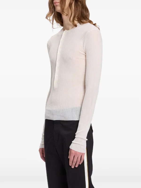 Ann Demeulemeester スリット入りニットスヌード Ann Demeulemeester Bori ribbed-knit henley-neck Sweater | Neutrals
