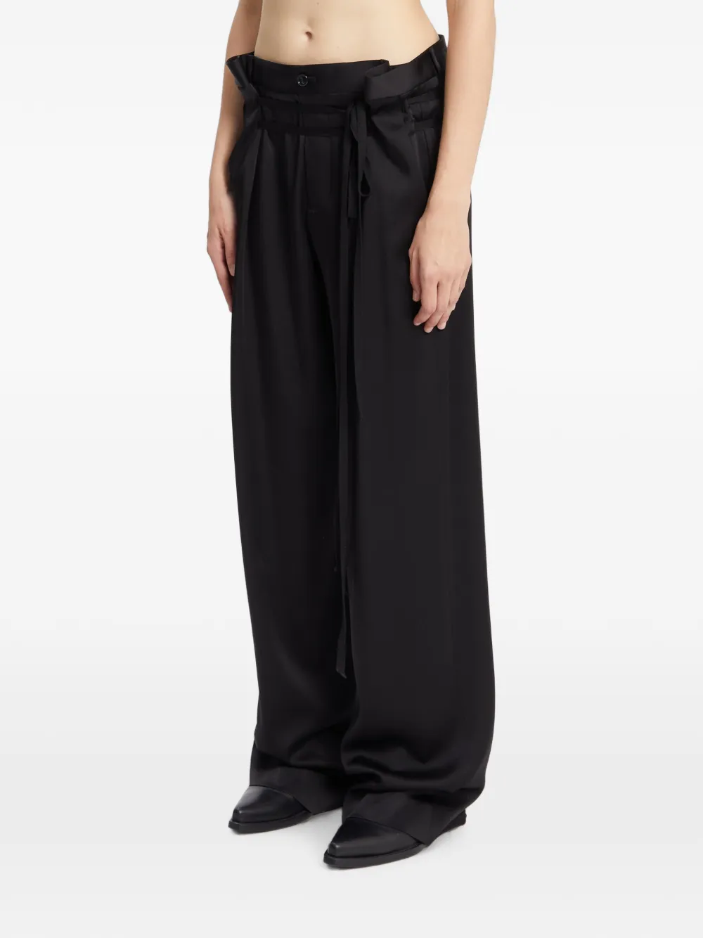 Ann Demeulemeester Cady Satin Tie-fastening Trousers in Black, view 3