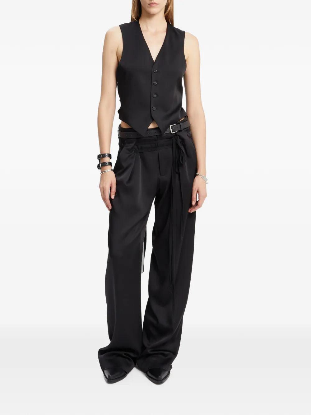 Ann Demeulemeester Cady Satin Tie-fastening Trousers in Black, view 2