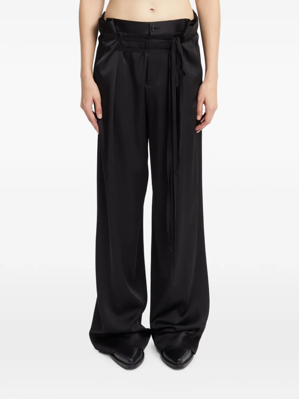 Ann Demeulemeester Pantaloni Cady in raso - Nero