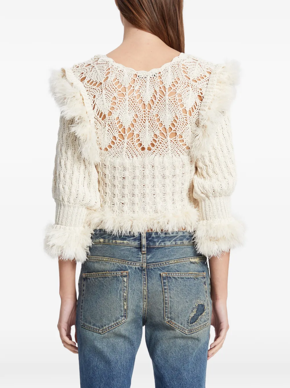 Ann Demeulemeester Dudu Feather-trim Pointelle-knit Sweater in Neutrals, view 4